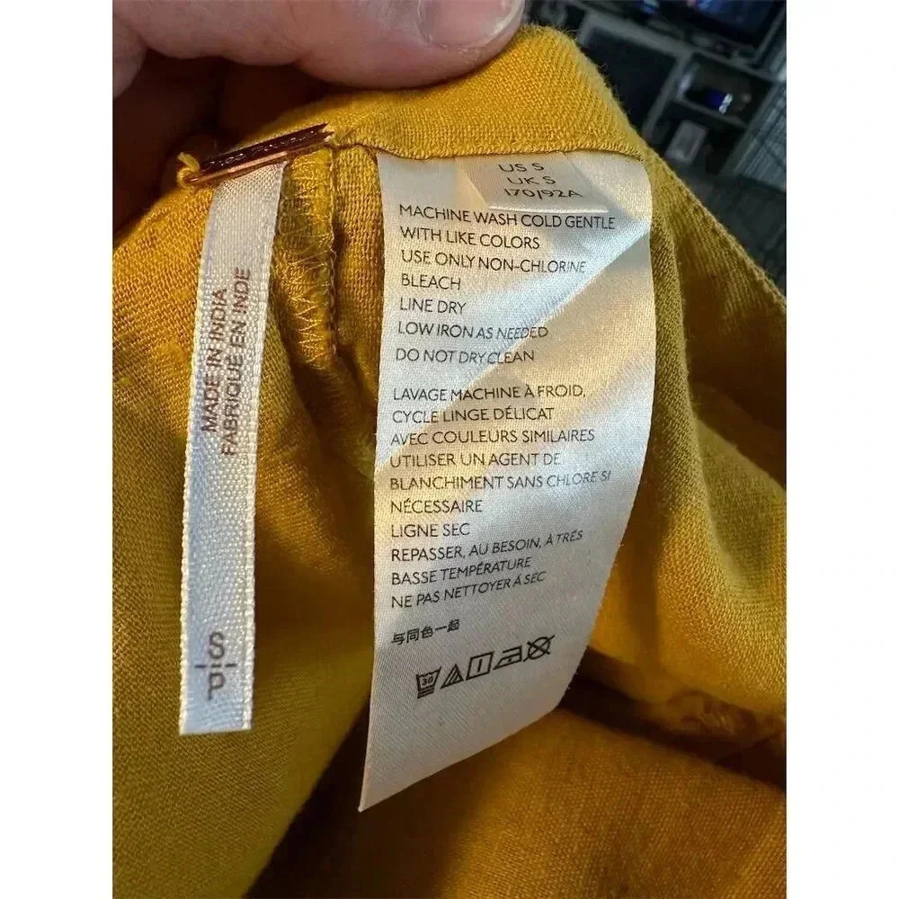 Free People Women's Gold Yellow Crop Blouse S Petites Boxy Fit Tie Details #003 - Picture 2 of 3